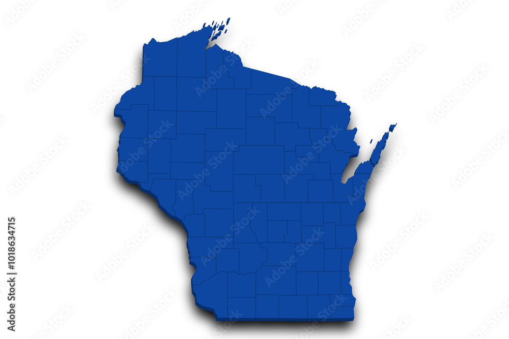 Fototapeta premium 3d Map of Wisconsin state with color. United State of America, US, United State