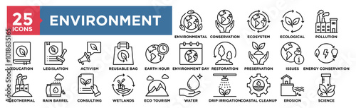 Environment icon collection set. Containing design environment, green, nature, ecology, business