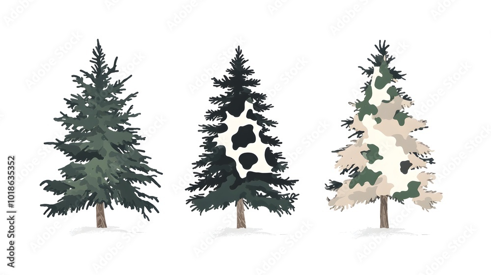 Fototapeta premium Majestic Evergreen Trees in Various Styles Silhouetted Against the Horizon