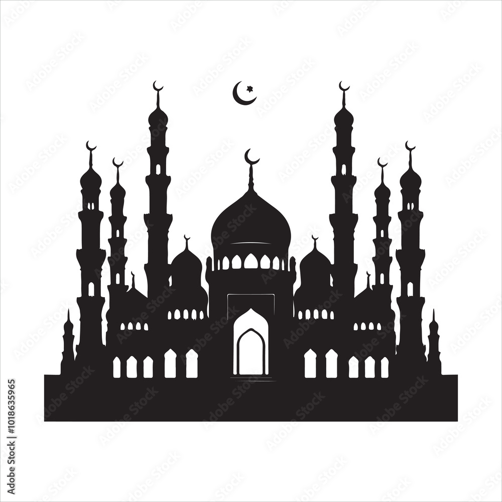 Fototapeta premium Muslim Mosque silhouette on white background