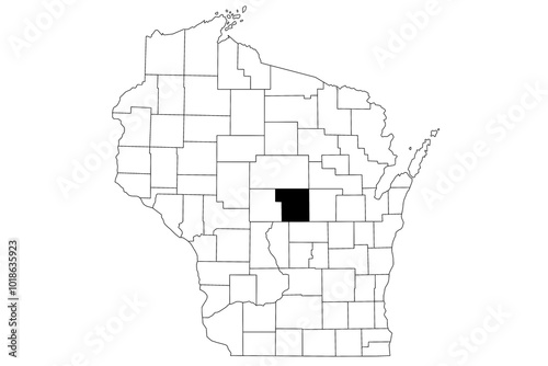 Map of portage County in Wisconsin state on white background. single County map highlighted by black colour on Wisconsin map. UNITED STATES, US photo