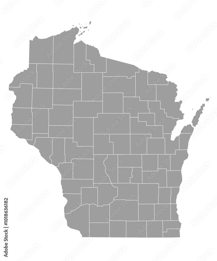 Fototapeta premium Wisconsin administrative map. counties map of Wisconsin, blank Map, empty map of Wisconsin