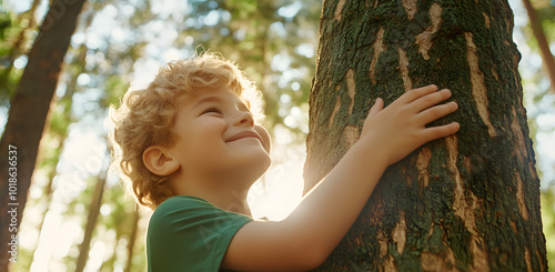 Happy Boy Hugging a Tree | Embracing Nature and Childhood Joy