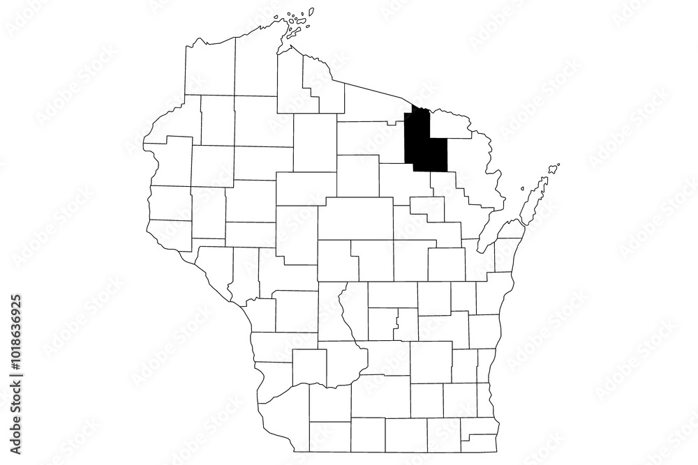 Fototapeta premium Map of forest County in Wisconsin state on white background. single County map highlighted by black colour on Wisconsin map. UNITED STATES, US