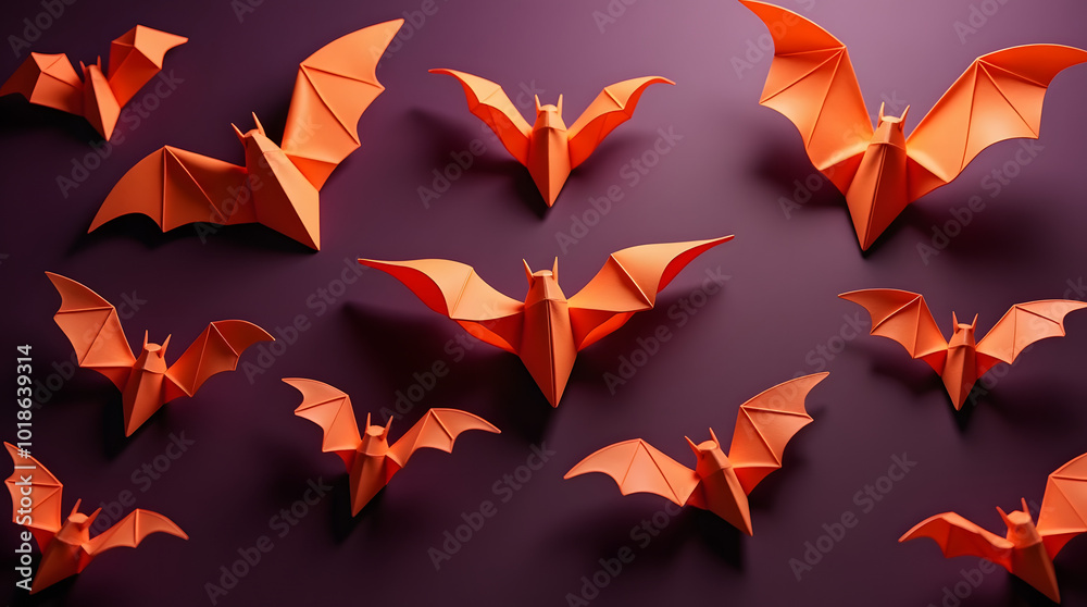 Origami halloween pumpkin with bats orange. Origami halloween pumpkin with bats orange.