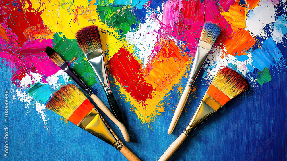 Obraz premium Colorful paints and brushes
