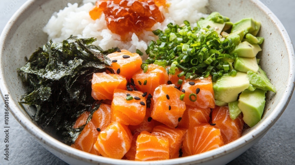Fresh Salmon Bowl with Rice and Avocado Fresh Salmon Bowl with Rice and Avocado