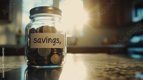 Elegant Jar Filled with Coins for Saving Money photo