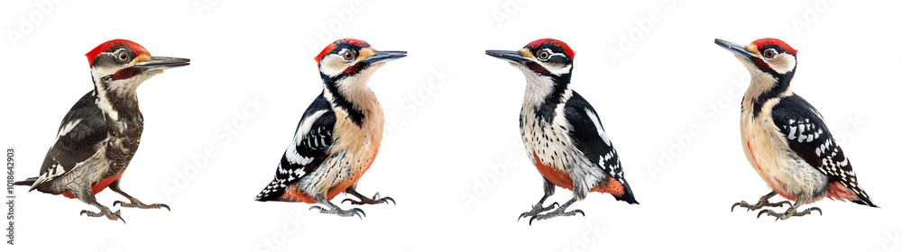 Fototapeta premium Close-up of woodpecker bird in studio light, isolated on transparent background, generative AI