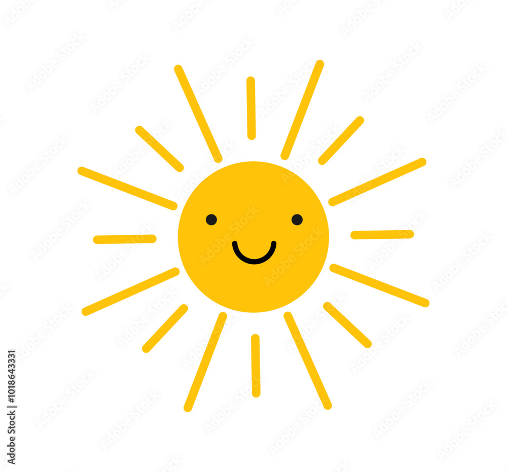 Cute sun with smile icon isolated on white background. Design element vector illustration. Cute sun with smile icon isolated on white background. Design element vector illustration.