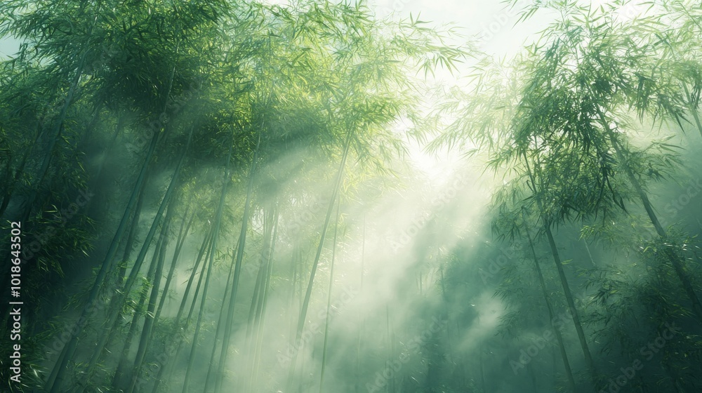 Fototapeta premium Sunlight Filtering Through a Dense Bamboo Forest