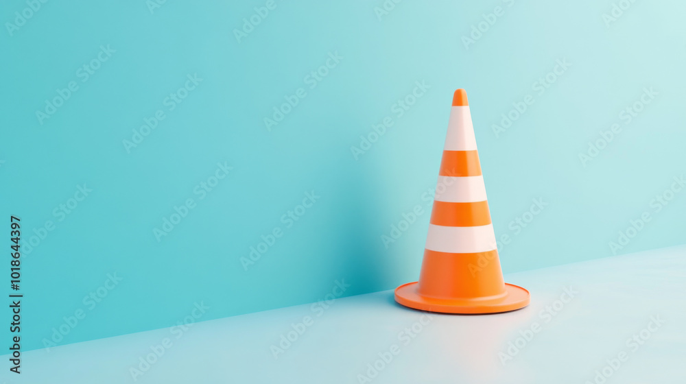 Traffic cone against bright color wall background with copy space Traffic cone against bright color wall background with copy space