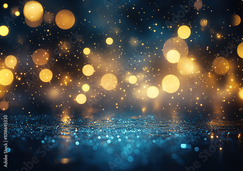 Dark Bokeh Background with Warm Golden Lights photo