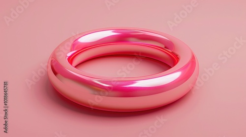 Elegant and sophisticated pink circular ring accessory against a minimalist pink studio background This high end fashion jewelry piece showcases a sleek modern design with a shiny