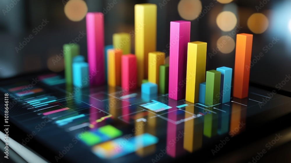 Colorful 3D Graph on Digital Tablet Screen Colorful 3D Graph on Digital Tablet Screen