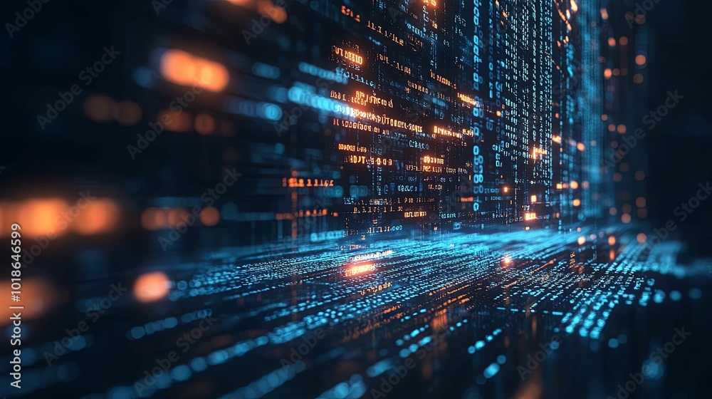 Fototapeta premium Abstract Digital Wall of Illuminated Binary Code