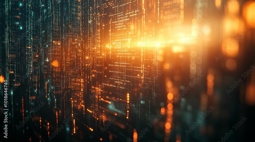 Fototapeta premium Abstract Digital Cityscape with Orange and Teal Lights