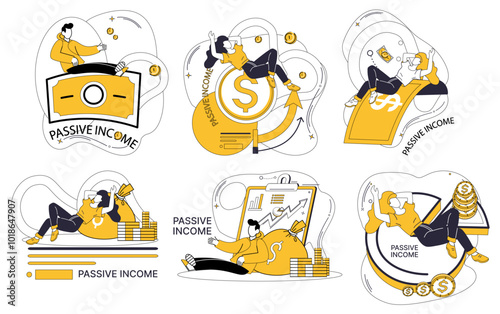 Passive income vector illustration. Earning is melody accompanies dance success in realm passive income Money, silent partner, joins forces with passive income to build fortress financial success