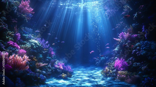 Wallpaper Mural Underwater Scene with Colorful Coral Reef and Sunlight Beams Torontodigital.ca