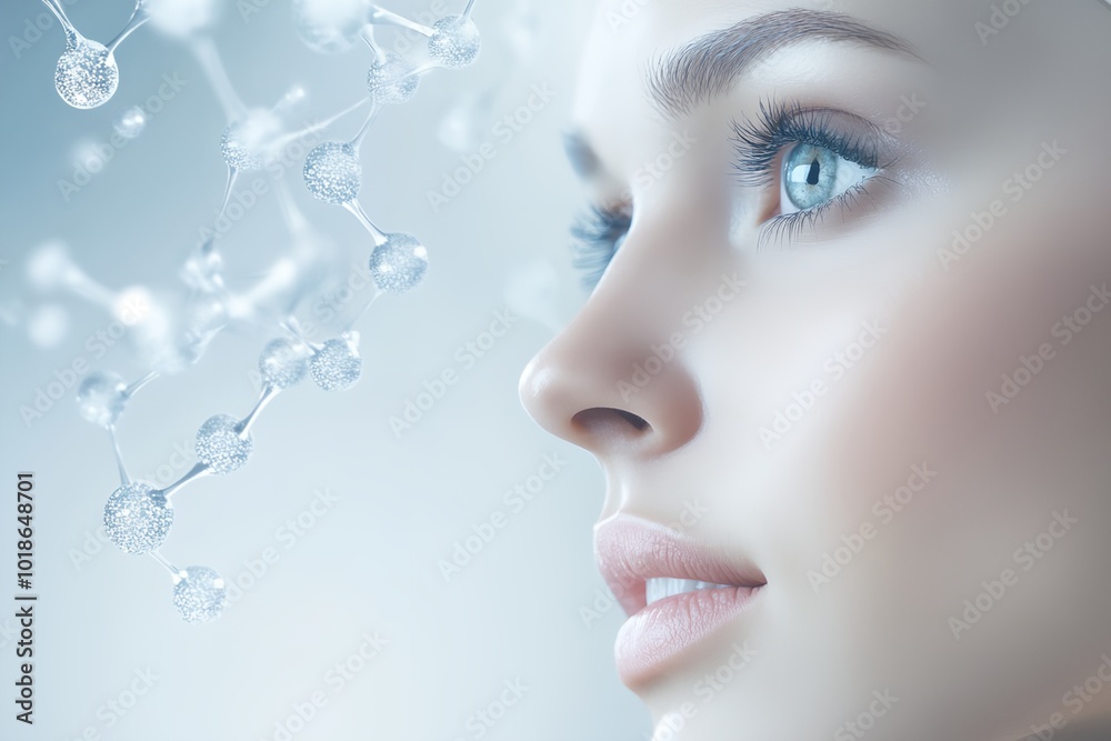 A woman with a very clear face and blue eyes is the main focus of the image A woman with a very clear face and blue eyes is the main focus of the image