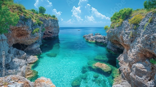 Rugged coastline with sea cliffs and hidden caves