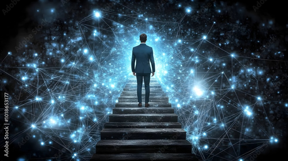 Businessperson Crossing New Frontiers with Bridge Symbolism Businessperson Crossing New Frontiers with Bridge Symbolism