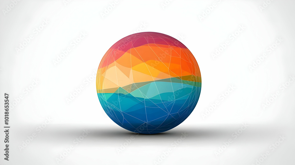 A Vibrant 3D Sphere with Rainbow Colors and a Low Poly Style, Rendered on a White Background A Vibrant 3D Sphere with Rainbow Colors and a Low Poly Style, Rendered on a White Background