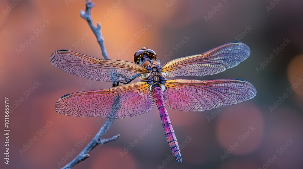 Colorful Dragonfly on a Branch at Sunset Colorful Dragonfly on a Branch at Sunset