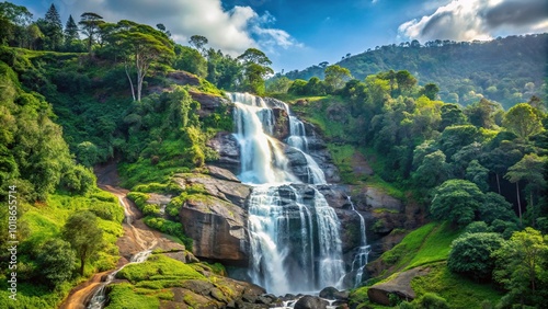 Fototapeta Naklejka Na Ścianę i Meble -  Beautiful waterfall in the Western Ghats Mountains of Munnar, Kerala