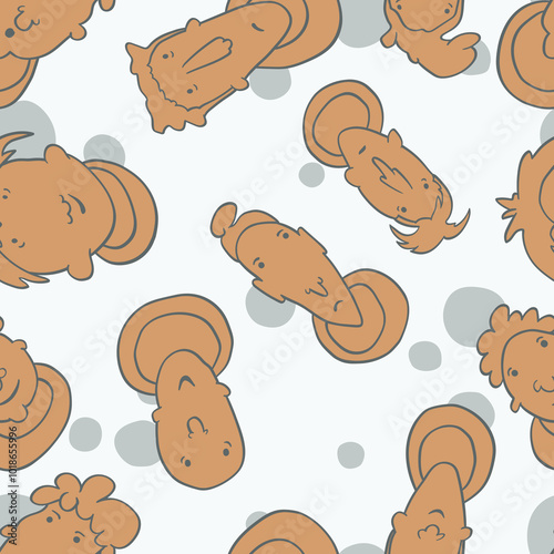 Seamless background with funny faces of anthropomorphic creatures. Humorous characters with different emotions