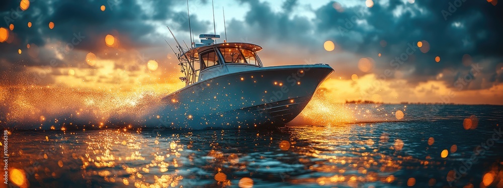 Fototapeta premium Smart boat: an advanced watercraft equipped with cutting-edge technology, automated navigation, integrated sensors, eco-friendly systems, and smart connectivity for an enhanced boating experience.