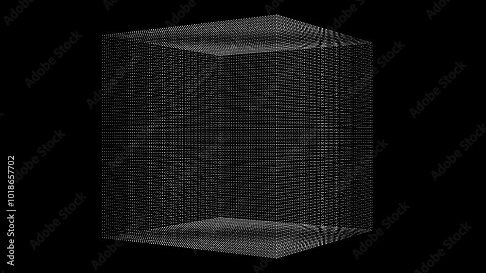 Animation of the rotation of a cube of particles. Seamless loop animation