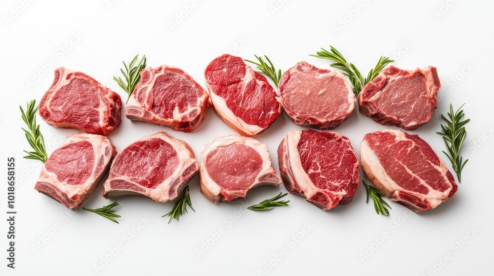 Fresh Cuts of Meat with Rosemary Garnish Fresh Cuts of Meat with Rosemary Garnish