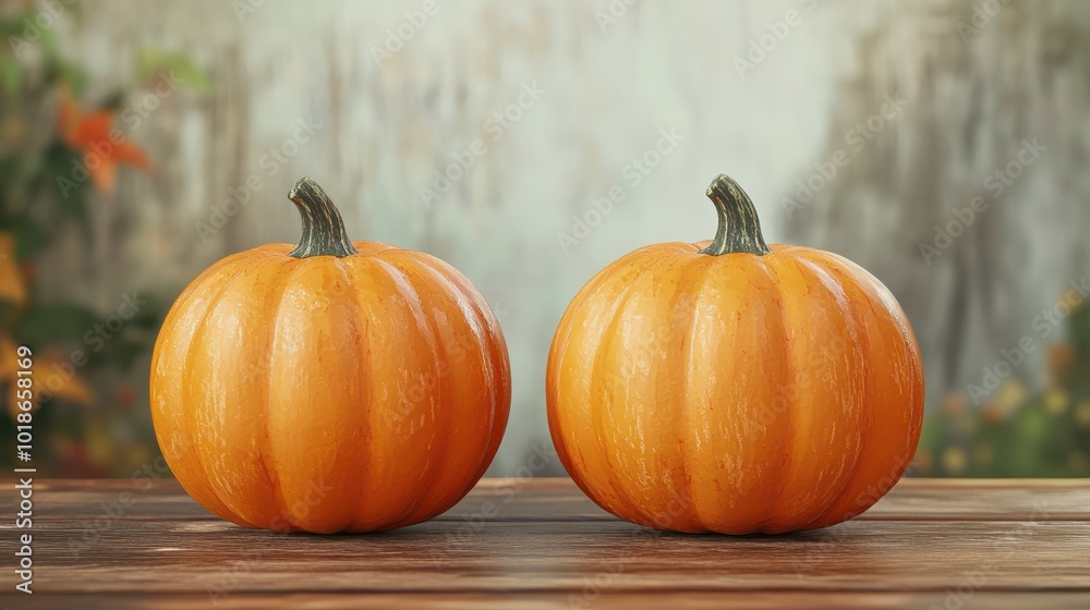 Two pumpkins on wooden table. Halloween and autumn food background Two pumpkins on wooden table. Halloween and autumn food background