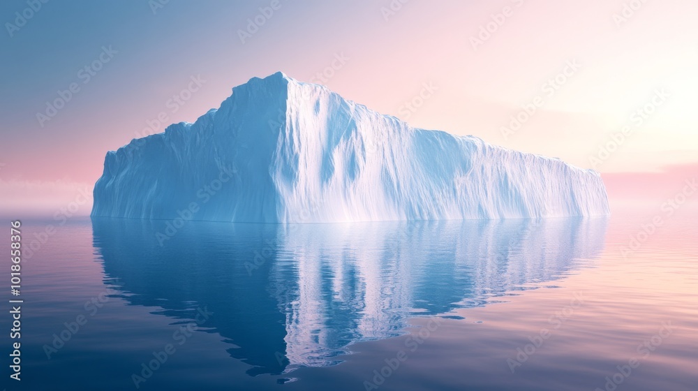 A Majestic Iceberg Floating in Calm Water at Sunset A Majestic Iceberg Floating in Calm Water at Sunset