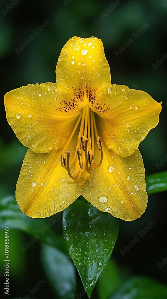Fototapeta premium Bright yellow flower with water droplets.