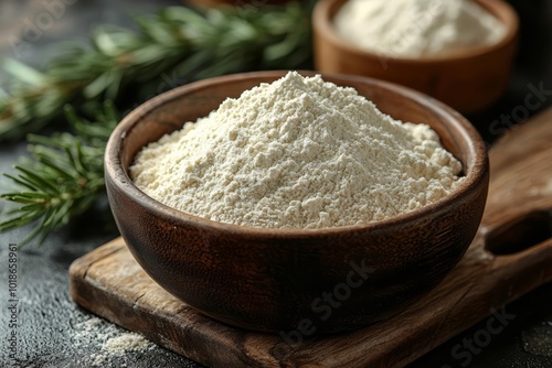 flour in a bowl  , free space text, copy space, copy space for text, photo