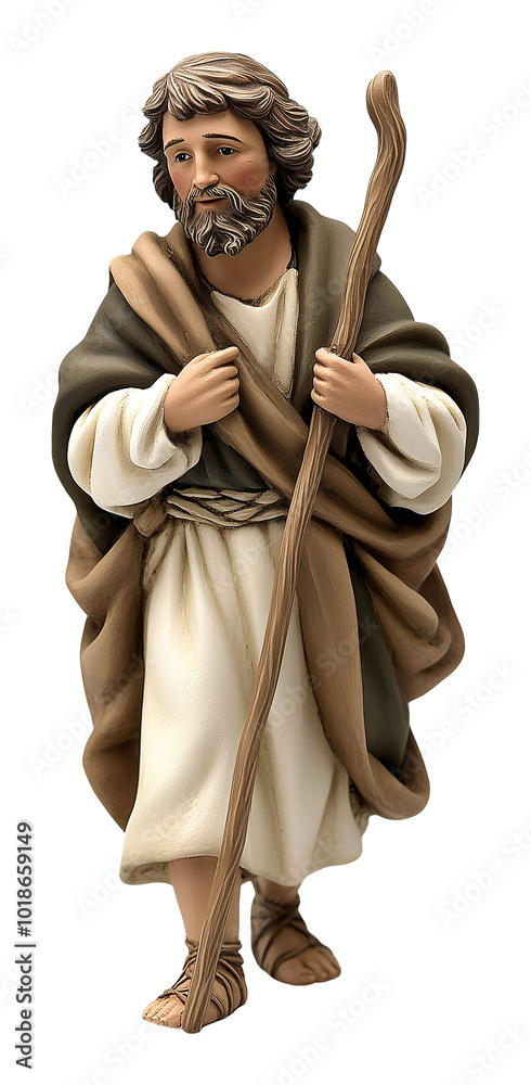 Traditional Santon Figurine of Saint Joseph Holding Staff Isolated on Transparent Background
Traditional Santon Figurine of Saint Joseph Holding Staff Isolated on Transparent Background