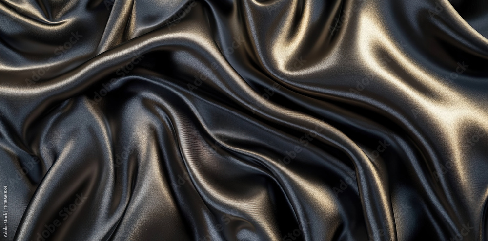 Luxurious smooth black silk fabric draped in elegant folds Luxurious smooth black silk fabric draped in elegant folds