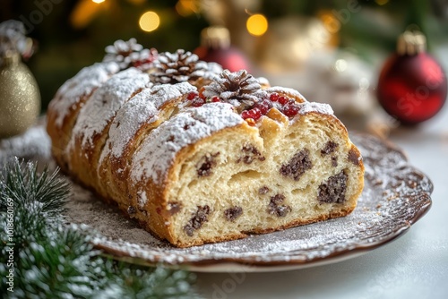 Homemade Christmas Stollen Bread , free space text, copy space, copy space for text,