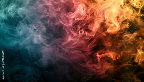 Texture overlay with a misty fog effect containing colorful smoke on a black background.