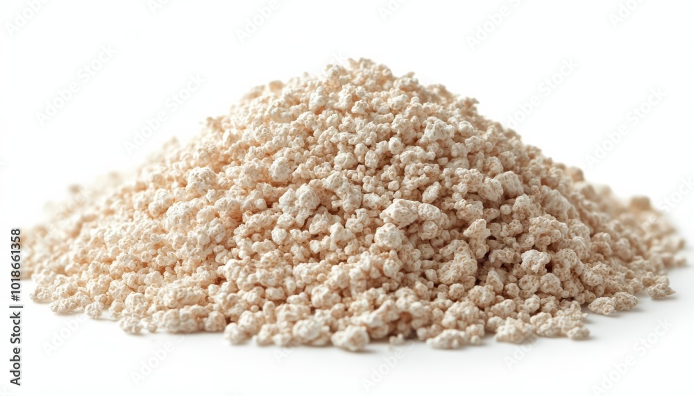 Pile of granulated yeast isolated on white , free space text, copy space, copy space for text, Pile of granulated yeast isolated on white , free space text, copy space, copy space for text,