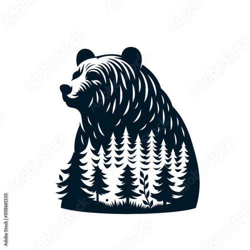 Beautiful outdoor bear in forest handdrawn vintage vector illustration	