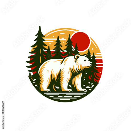 Beautiful outdoor bear in forest modern vector illustration	