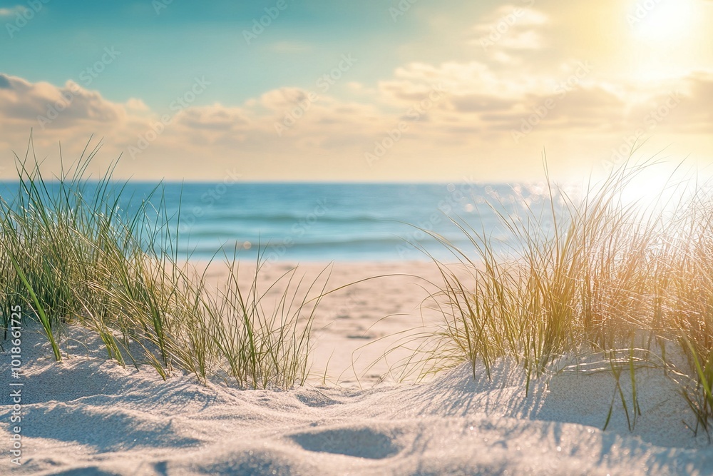 Golden Hour Beach Grass by the Sea. AI generated illustration Golden Hour Beach Grass by the Sea. AI generated illustration
