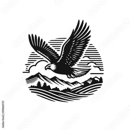 Eagle in nature. Monochrome isolated vector illustration photo