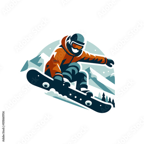 Snowboarding rider. winter active sports modern design isolated vector illustration 