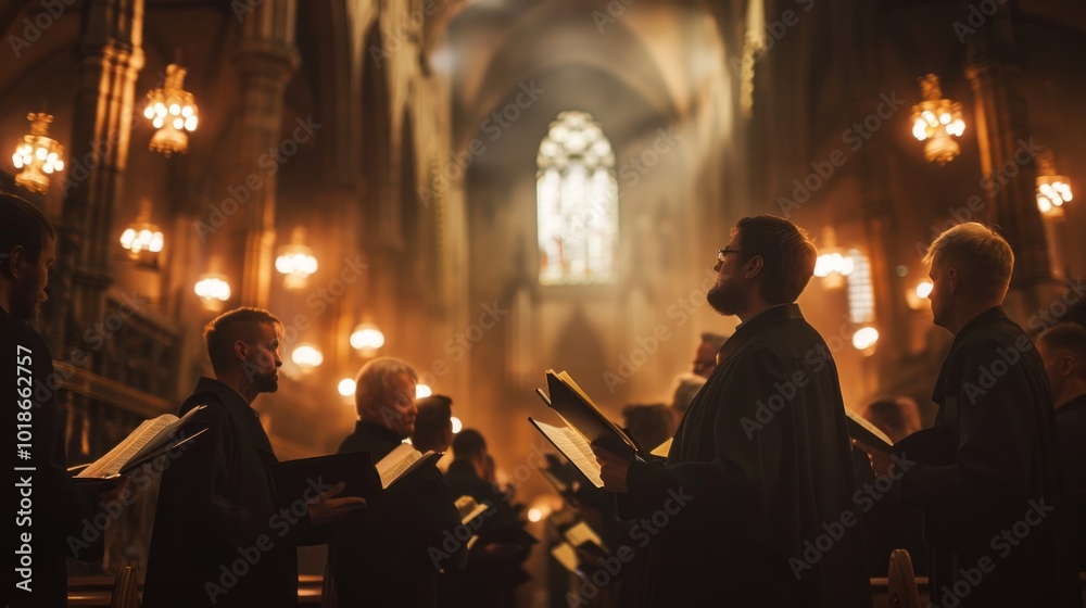 A group of people are singing in a church A group of people are singing in a church