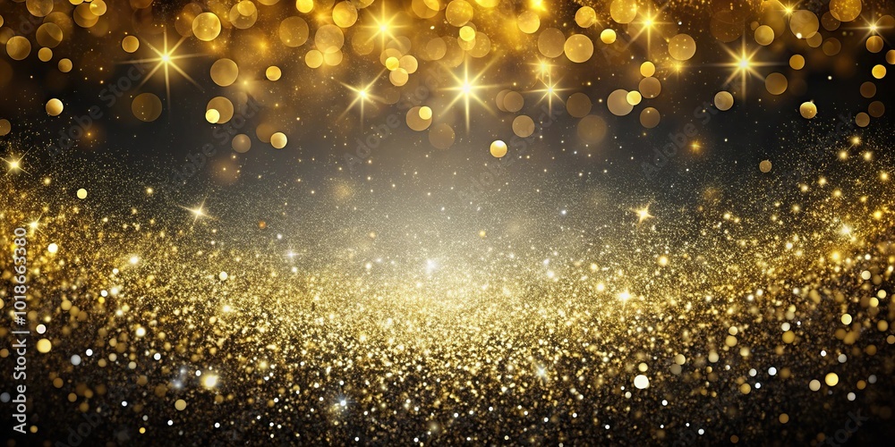 Bird's eye view of a golden and black background with gold and white sparkles Bird's eye view of a golden and black background with gold and white sparkles