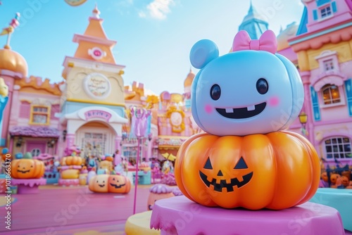 A vibrant Halloween celebration filled with colorful characters and festive decorations